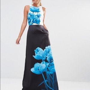 Ted Baker Narisa Maxi Column in Blue Beauty Print